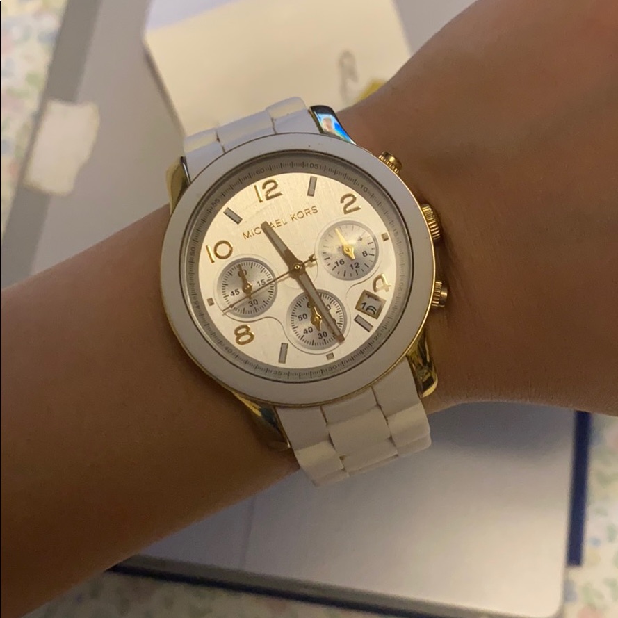 Michael Kors White Silicone Gold Accent Watch